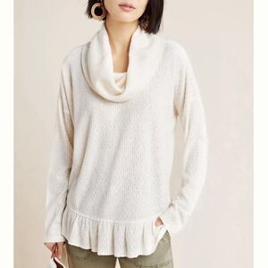 ANTHROPOLOGIE Maeve Addie Ruffled Hem Hacci Pullover Cowl Neck Sweater Sz Small